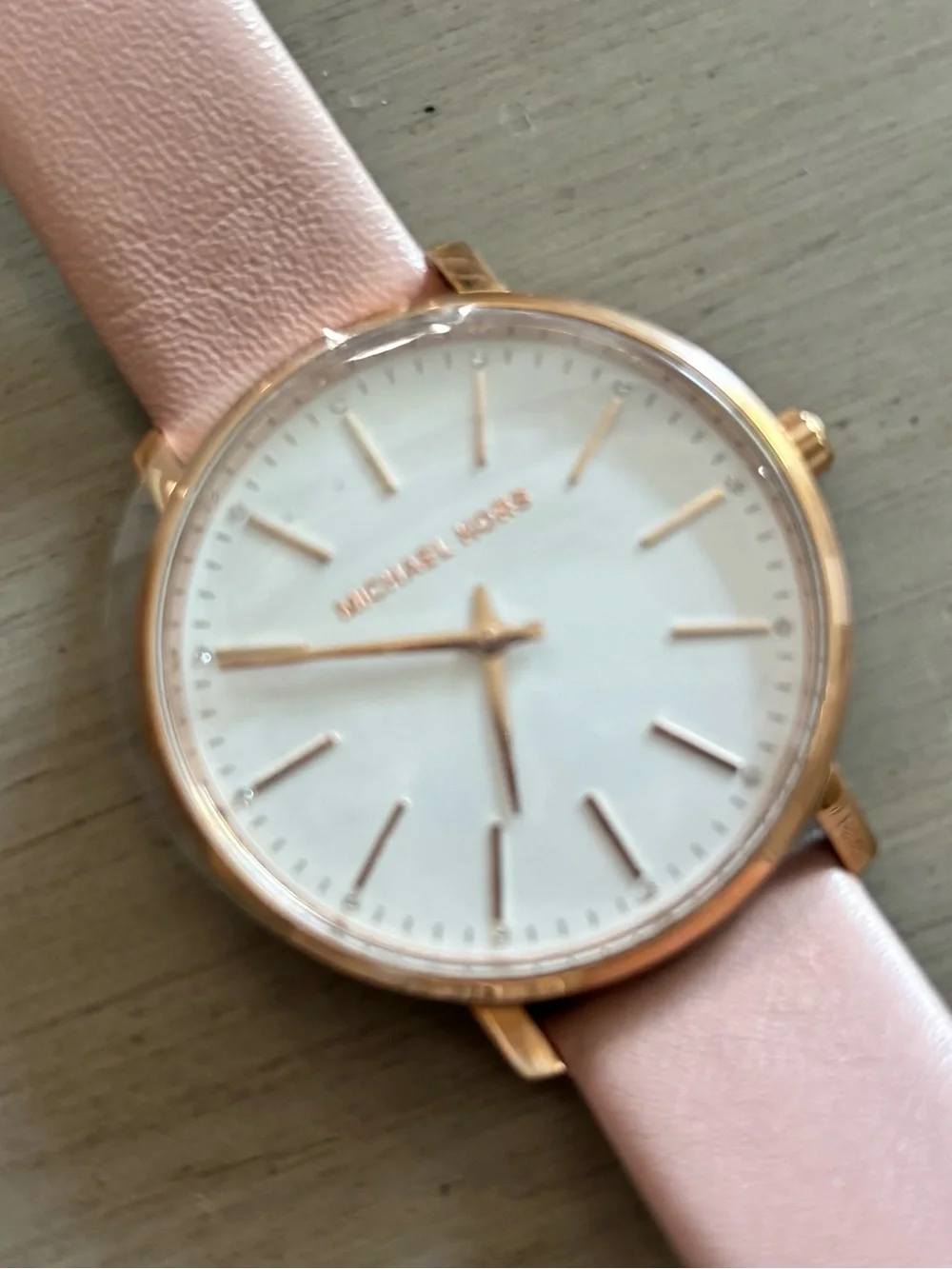 Michael Kors Pink Leather Strap Rose Gold Case Minimalist Watch